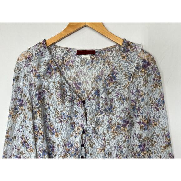 Vintage Y2K French Atmosphere Lace Top Womens Size XL Ruffle Button Up USA Made - Picture 3 of 11